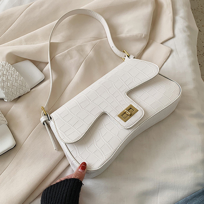 

White Shoulder Bag Vintage Baguette Bags for Women 2020 Trend PU Leather Summer Woman Purses Brand Designer Lady's Handbags Q1118, Brown