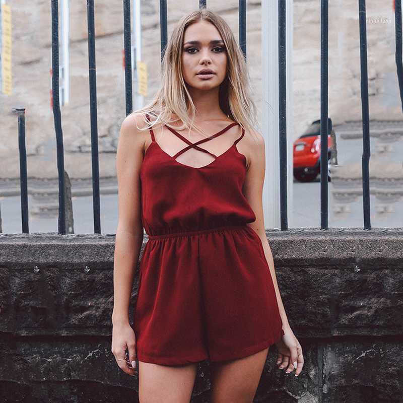 

Summer Casual Sleeveless Playsuit Women V Neck Tunic Black Solid Color Overalls For Women Short Jumpsuit Short Trousers Pants1