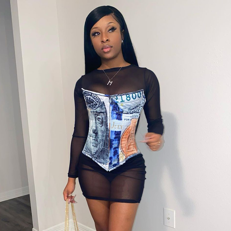 

Women tops sleeveless Hollow Cut Bandage Money Print Sexy Tube Top Autumn Winter Women Fashion Party Club Outfits, Green