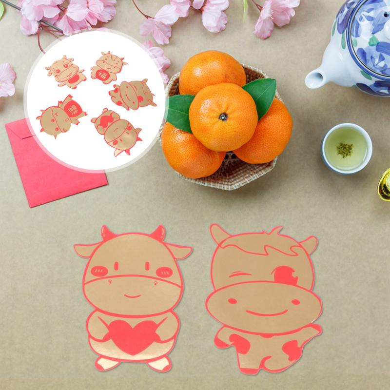 

10Pcs Chinese New Year Red Envelopes Lovely Cattle Money Packets (Golden