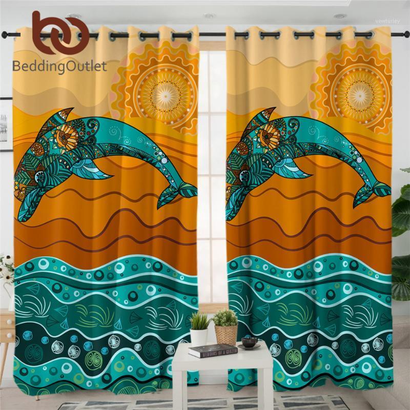 

BeddingOutlet Jumping Dolphin Living Room Curtain Turquoise Animal Luxury Curtains Ethnic Flower Sunshine Window Curtain rideaux1, 002 1 piece