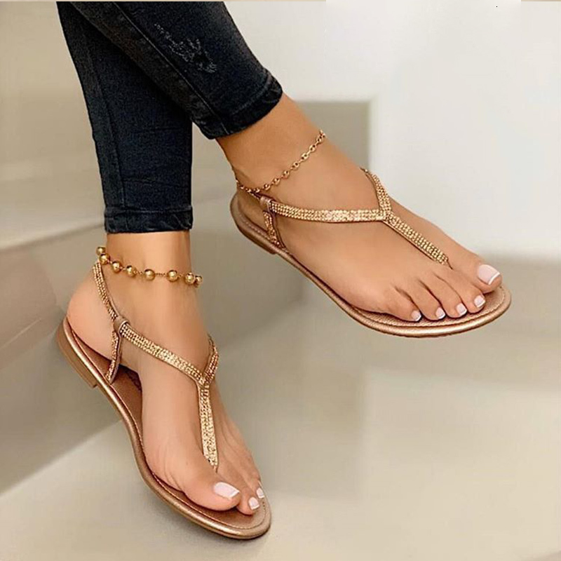 

2021 Summer Women's Thong Sandals Fashion Rhinestone Fat Clip Toe Shoes Beach Ladies Sandal Woman New Plus Size Pzhn, Silver