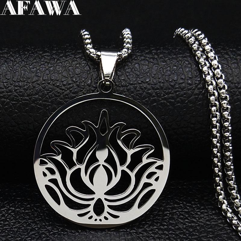 

2020 Fashion Yoga Buddhism Lotus Stainless Steel Necklace Women Silver Color Chain Necklace Jewelry collar mujer N621S01