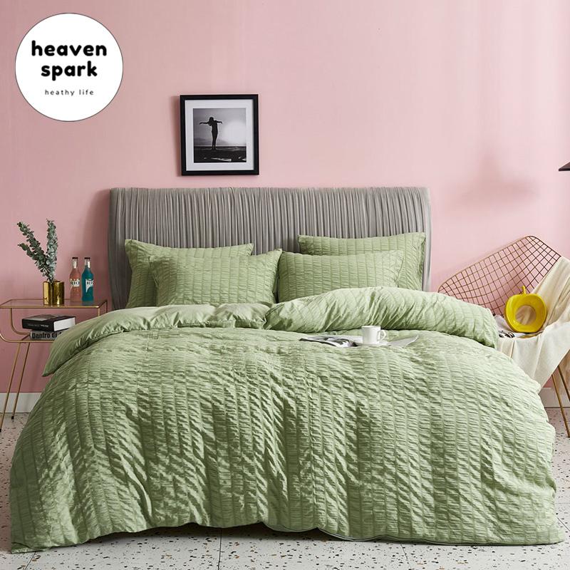 

Pure Green White Blue Seersucker Bed Line US  Queen King Size Bedding Set with Duvet Cover/Pillowcase Ruffles Art Bedclothes