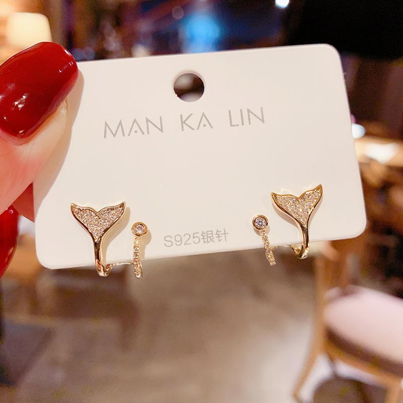 

Stud Earrings S925 Fish Tail New Double Layer Exquisite Elegant Temperament Dating Birthday Gift Party Banquet Accessories
