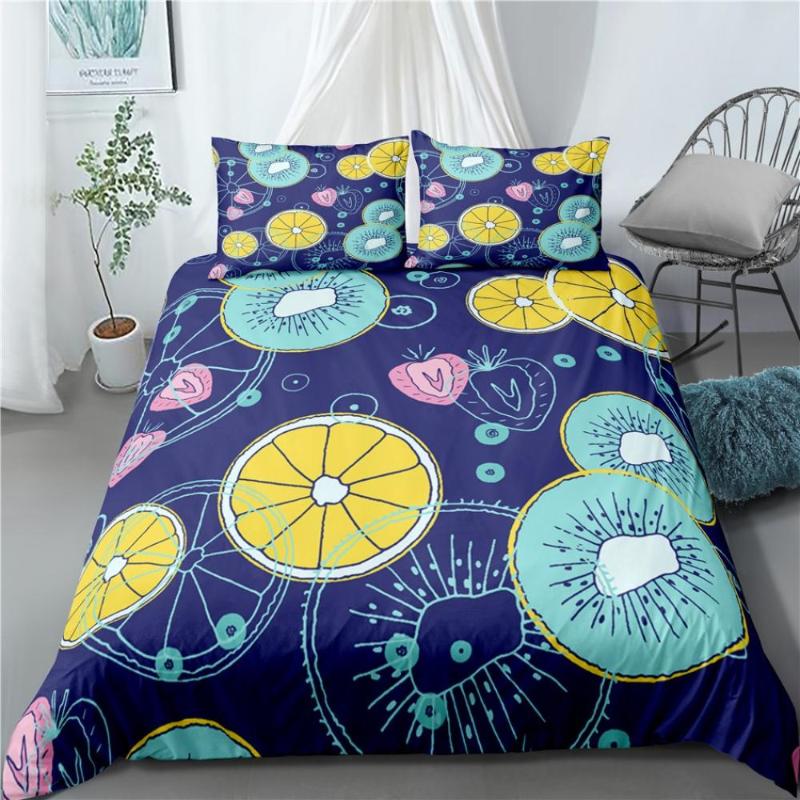 

Color Fruit Strawberry Pineapple Printed Bed Cover Set Duvet Cover Adult Child Bed Liner Pillowcase Comforter Bedding Set, As picture