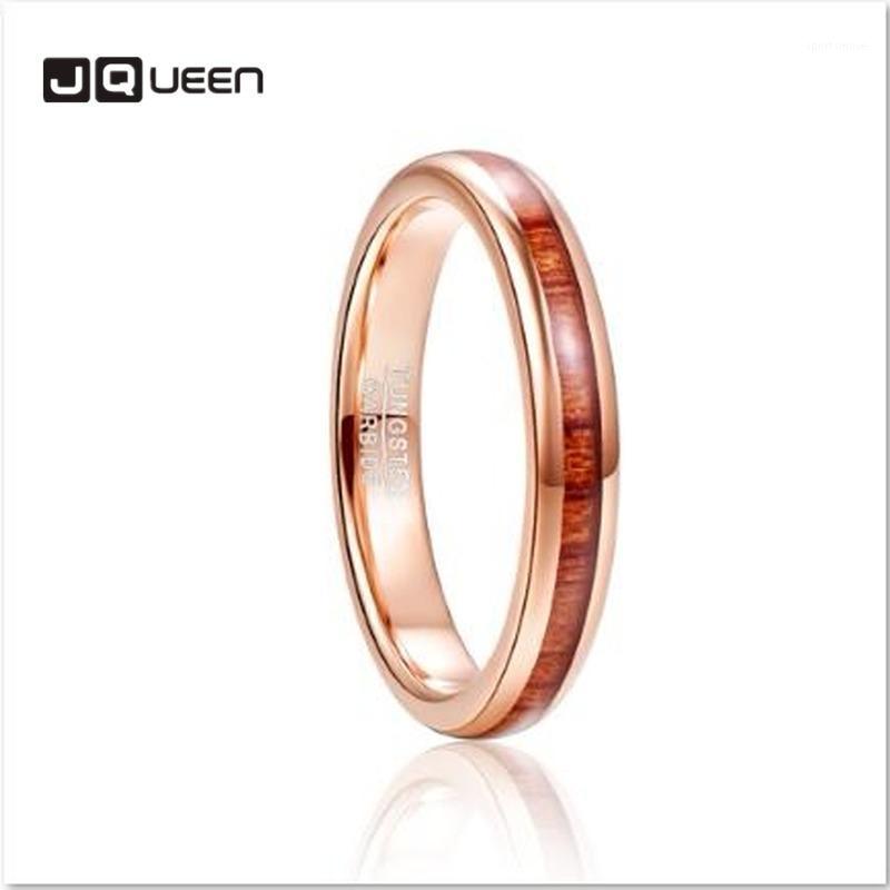 

JQUEEN 4mm high quality Men's Exquisite Tungsten Carbide Hawaiian Koa Wood Inlay Polished Finish Comfort Fit Rose Gold Ring1