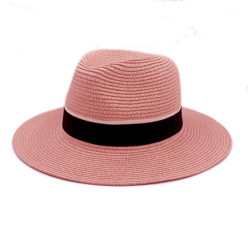 

Fashion Summer Women Straw Sun Hat For Elegant Lady Wide Brim Sunbonnet Beach Sunhat Panama Hat Cap1, Grey pink