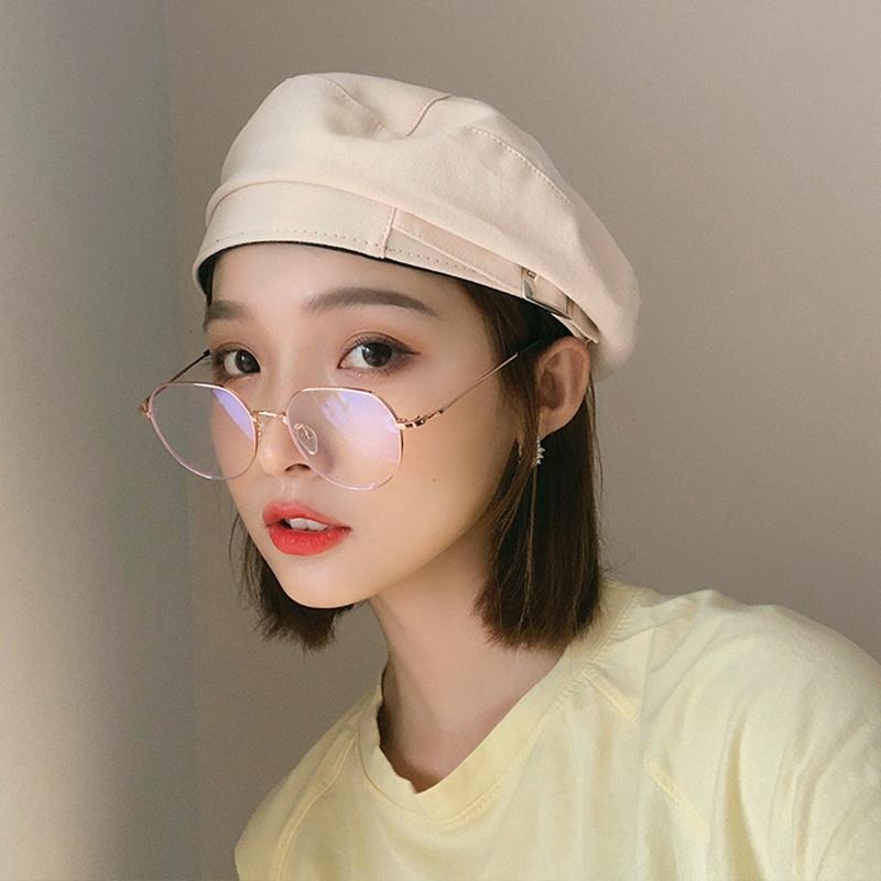 

Autumn Winter Fashion Metal Buckle Beret Women Solid Color Octagonal Hat Newsboy Caps Female Fresh Sweet Casual Wild Beret Hats, Beige
