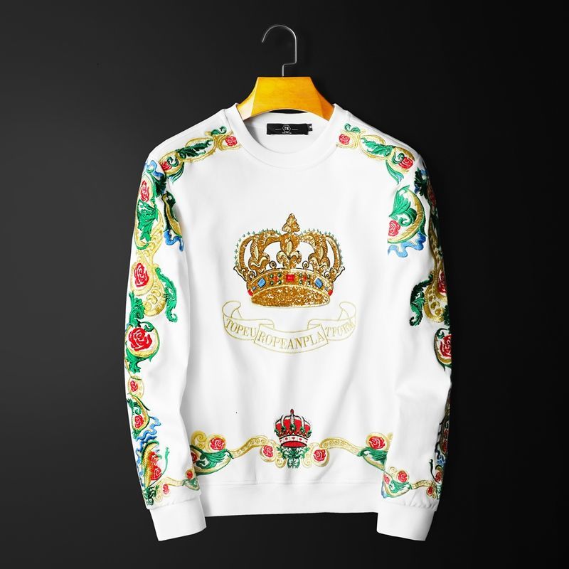 

2021 Spring Sweat Homme Embroidered Sequins Crown Sweatshirts Luxury Black Gold Sudadera Bqfv