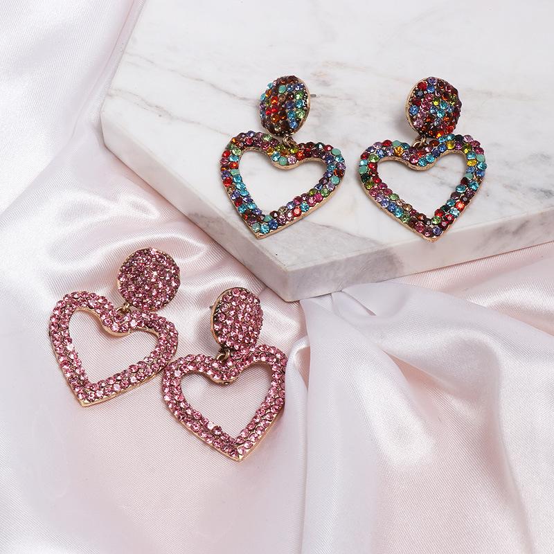 

2021 New Statement Love Heart Dangle Earrings for Women New Trendy Fashion Full Crystalline Drop Earrings Wedding Party Jewelry