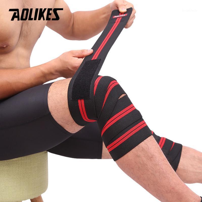 

AOLIKES 1PCS 2M*8CM Power Lifting Knee Wraps Squats Support Weight Lifting Bodybuilding Straps Bandage kneepad Guard1, White with red
