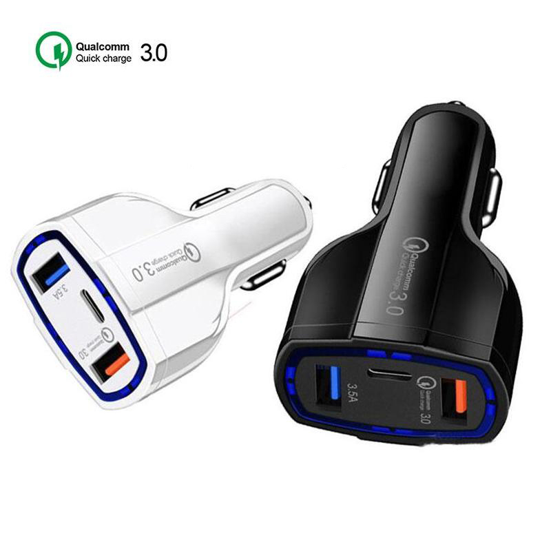 

QC3.0 PD Type-C Car Charger 3.5A USB Fast Charging 3 Ports Mini Quick Chargers 35W 7A Car Adapter without Package