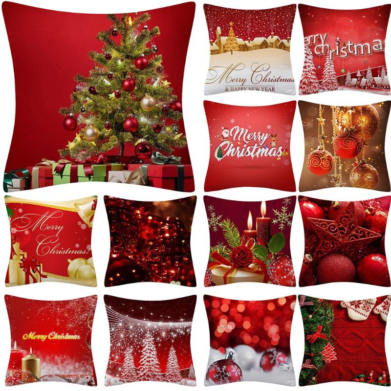 

Christmas Cushion Cover Pillow Case Glitter Polyester Sofa Throw Home Decor cojines decorativos para sofa housse coussin 45*45 F