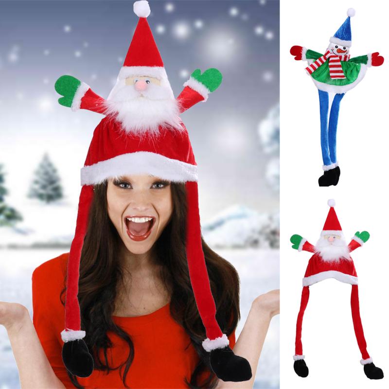 

New Christmas Santa Claus Snowman Hat Costume Ear Moving Plush Cap Xmas Holiday Cosplay Headwear for Kids Adults XD88, Red
