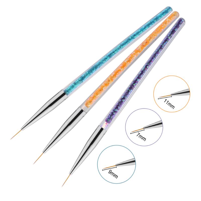 

3Pcs/set 7/9/11mm Nail Art Acrylic French Painting Brush Flower Design Stripes Lines Liner DIY Drawing Pen Manicure Tools
