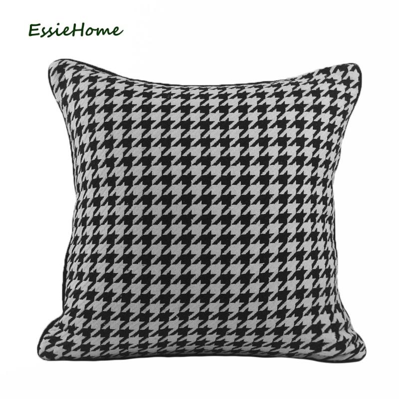 

ESSIE HOME Black White Houndstooth Cushion Cover Pillow Case with Piping Sofa Throw, As pic