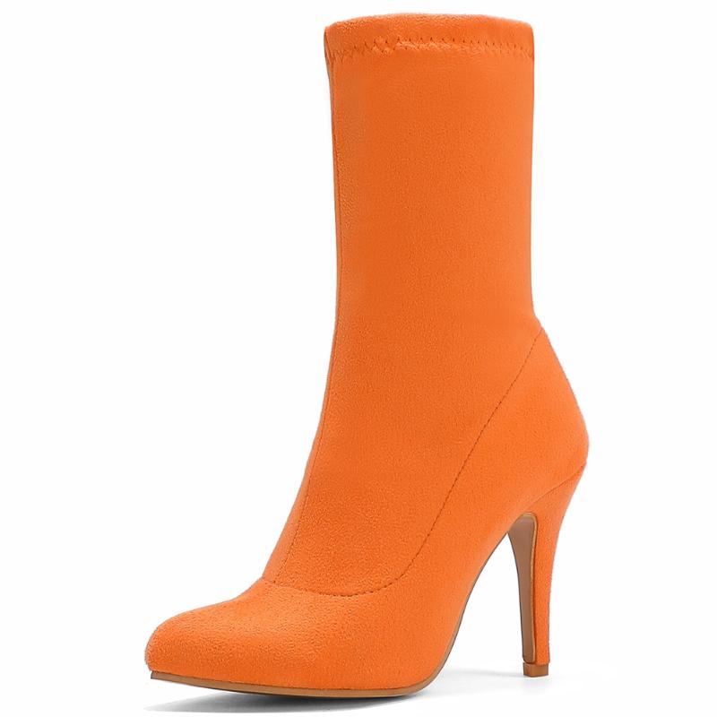 

RIBETRINI Ladies High Top Dress Strech Shoes Party Fashion Candy Color Women Boots Sexy Thin High Heels Boots, Green