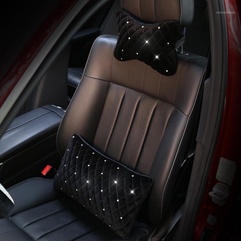 

Seat Cushions Bling Rhinestone Car Neck Pillow Winter Crystal Auto Headrest Waist Supports Cover Steering Wheel
