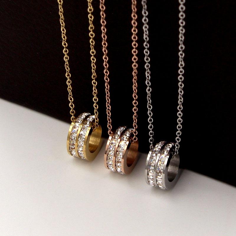 

Fashion Stainless Steel Love Square Crystal Round Pendant Necklaces Rose Gold Color Women Wedding Party Gift