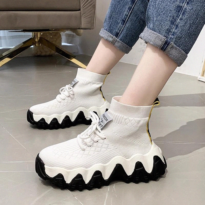 

black white Mesh high top Platform Sneakers Women Thick Sole Sock Sneakers Women Casual Shoes Chunky Trainers Ladies 2020 #dW1x