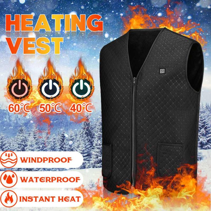 

4XL 5 Areas 3 Heating Levels Electrical Heated Vest Jacket USB Winter Sleevless Jacket Outdoor Fishing Waistcoat Hiking Vest, Black