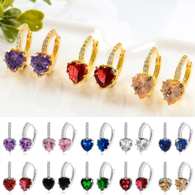 

H:HYDE Romantic Heart Crystal Loop Lever Back Earring Austrian Cubic Zircon Colorful Cute Hoop Jewelry Women Fashion Pulseira