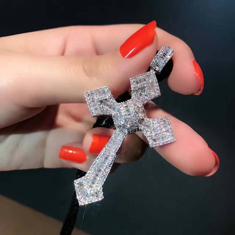 

Handmade Christianity Cross Pendants sona diamond painting full Real 925 Sterling silver Wedding Necklace for women fine jewelry Four styles