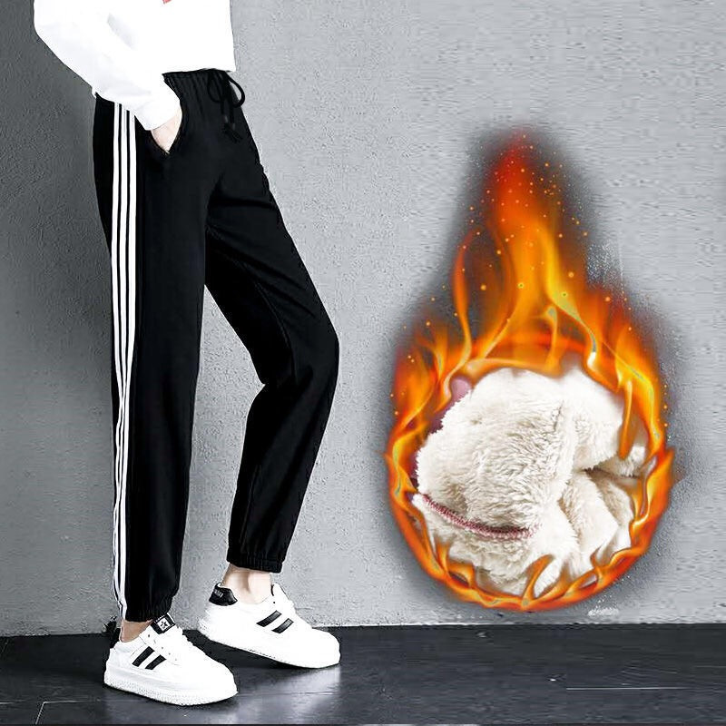 

Sweatpants Women Joggers Casual Workout Fleece Thick Warm Winter Pants Trousers Striped Female Cashmere Pants Mujer Pantalones, Black;white
