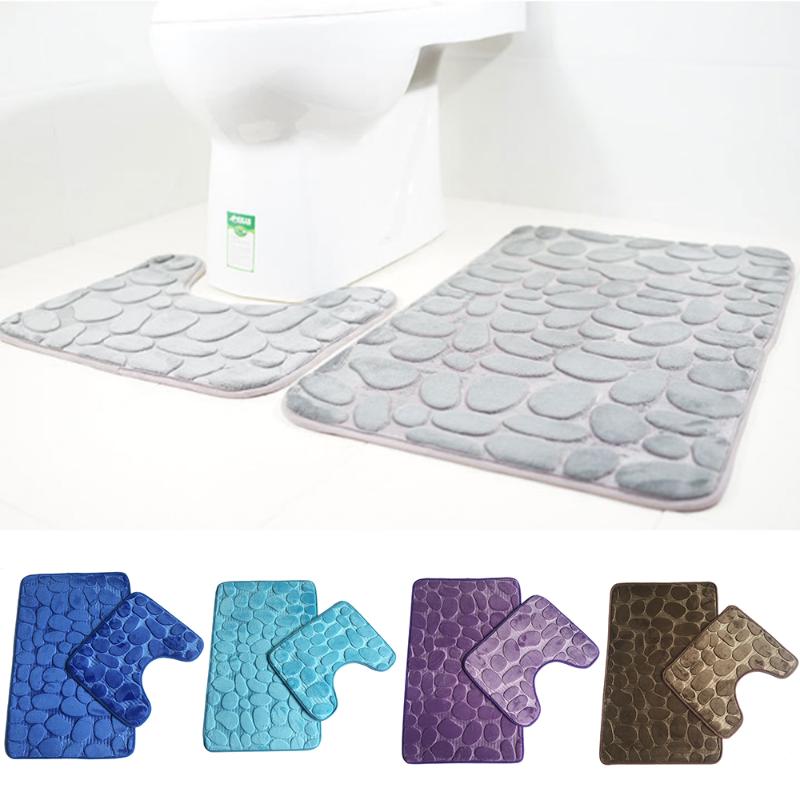 

2ps-set Shaggy Chenille Bathroom Mat Set Absorbent And Machine Washable Fit Toilet Bathtub Living Room Door Bathroom Foot Floor