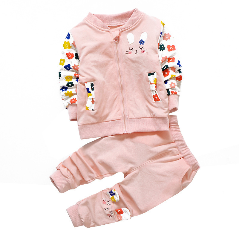

2021 New Sets Spring Casual Cotton Flowers Print Children Clothes Set Full Sleeve Girls Pants Kids Clothing 1-5y Kmfx, Pink