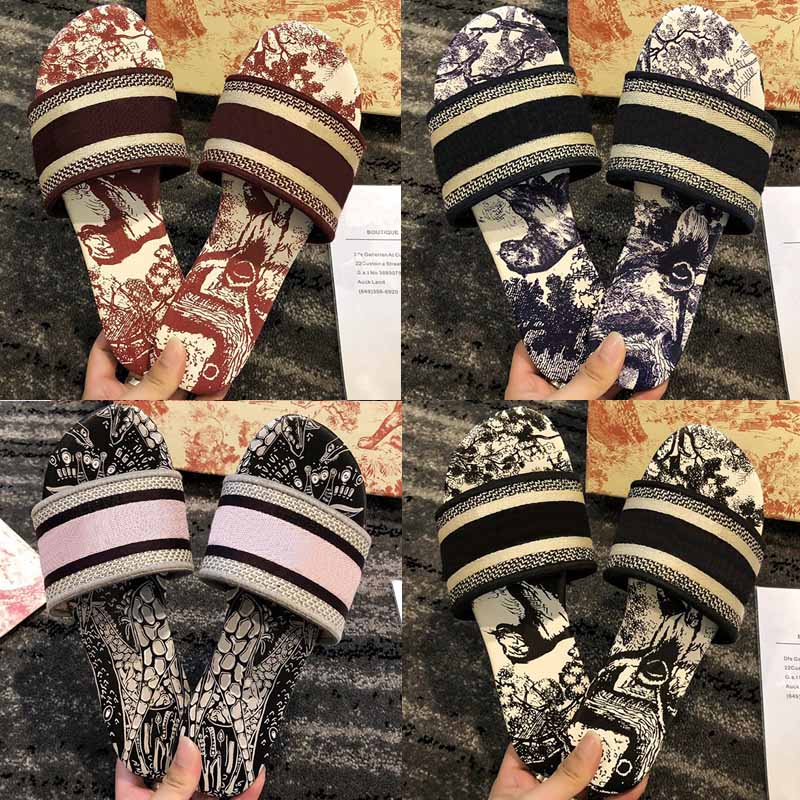 

New Women Dway Slide Slipper Ramour Flat Sandals Fashion Embroidered Cotton Flat Flip Flops Leather Sole Silver Metallic Causal Shoes 26, 19