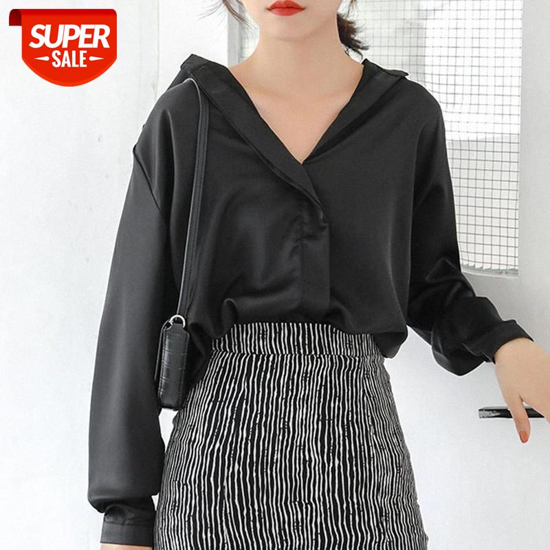 

Autumn Long Sleeve Blouses Women Casual Solid V-Neck Cardigan Vintage Blouse Women 2021 Loose Button Up Shirt Tops 7977 #0u7F, White