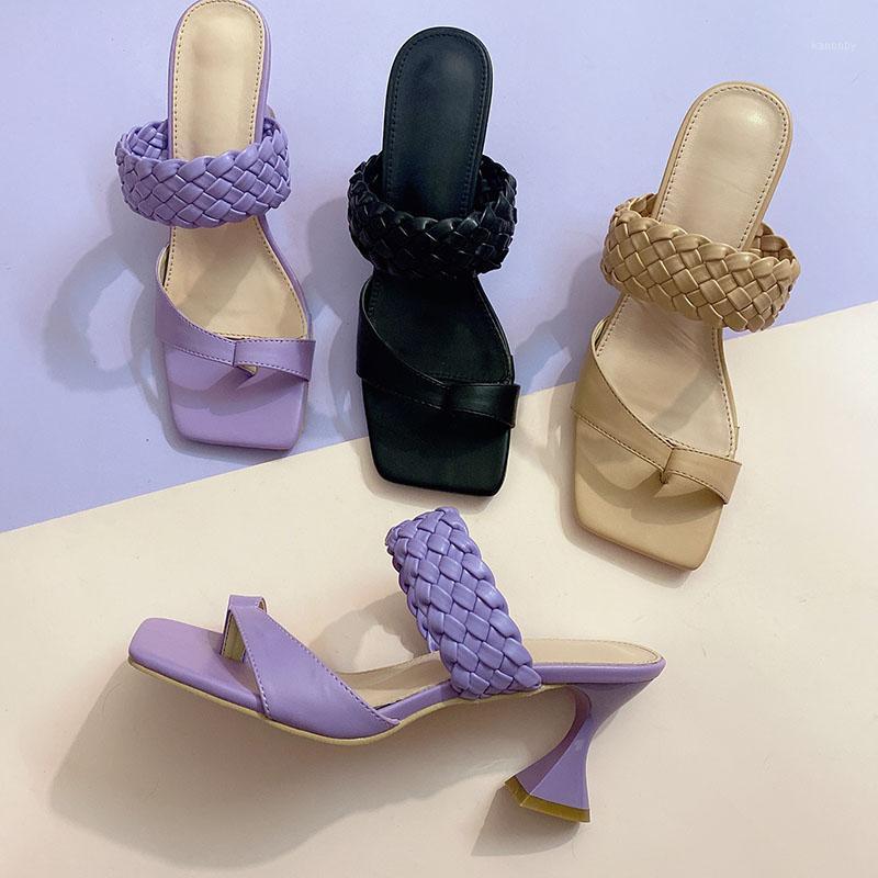 

New Slippers Women Open Toe Weave Summer Female Flip Flops Sandals Slippers Woman Shoes High Heels Sexy Party Slipper Female1, Black