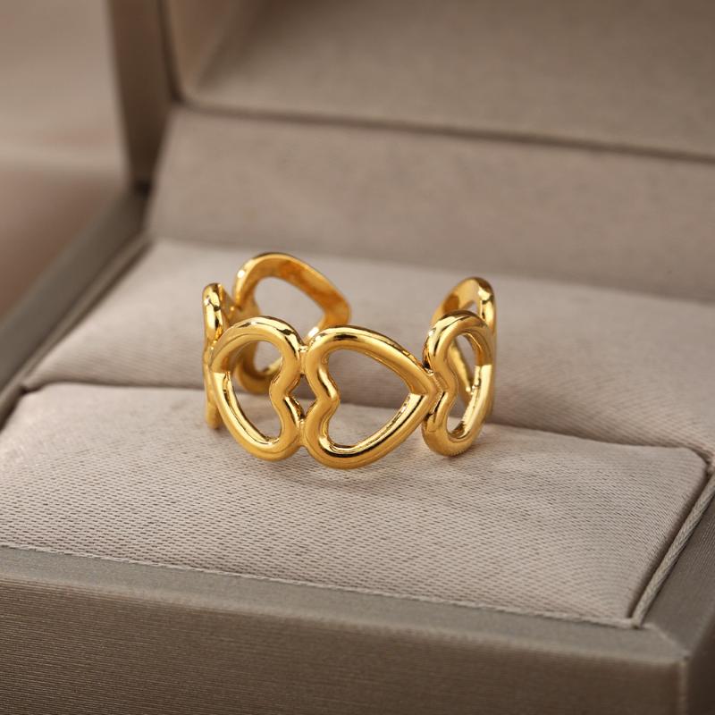 

Cluster Rings Fashion Hollowed-out Heart Shape Open Ring Design Cute For Women Young Girl Gifts Adjustable 2022 Trendy, Golden;silver