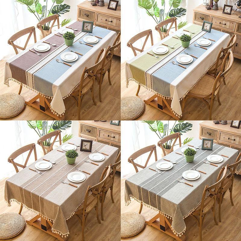

Linen Rectangular Tablecloth Decorative Tassel Plaid Waterproof Oilproof Soft Kitchen Dinner Table Cover Big Size Hotel Banquet1, 004