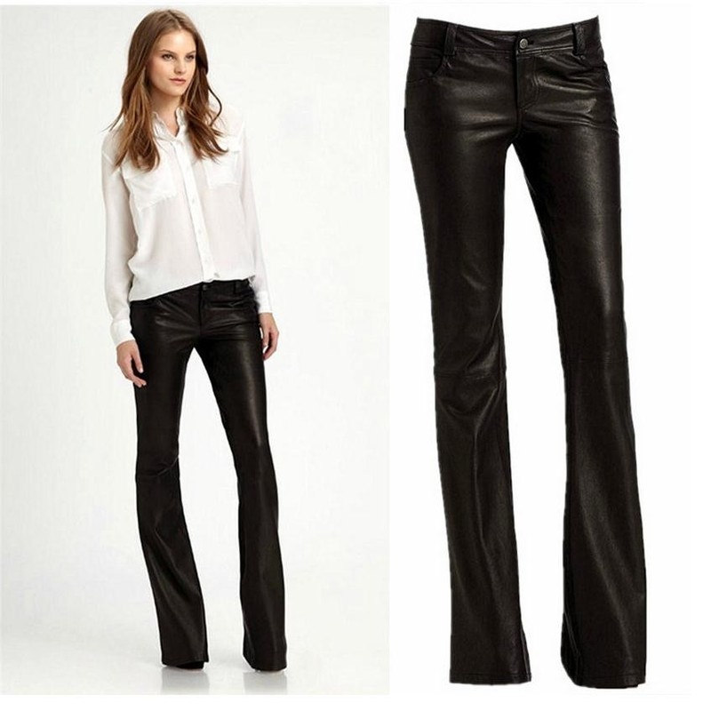 

XS-XXL plutonium leather 2020 spring from women high quality washing mid-waist skinny flare pants w1811 dropship, Blake