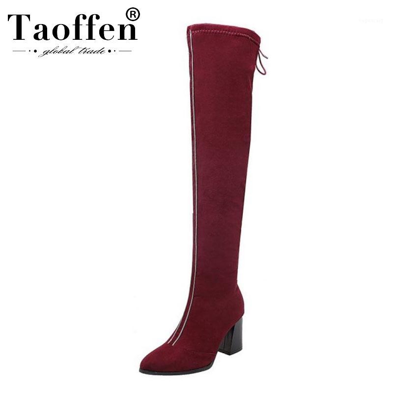 

Taoffen Women Slip On Plus Size 32-48 Over The Knee Boots Side Zipper Comfortable Daily Long Boots Square Heels Botas Footwear1, Black