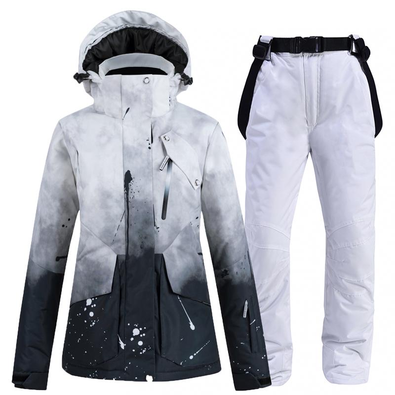 

2021 new ladies ski suit windproof and waterproof jacket warm and breathable suspenders ski pants outdoor suit women, Color 11