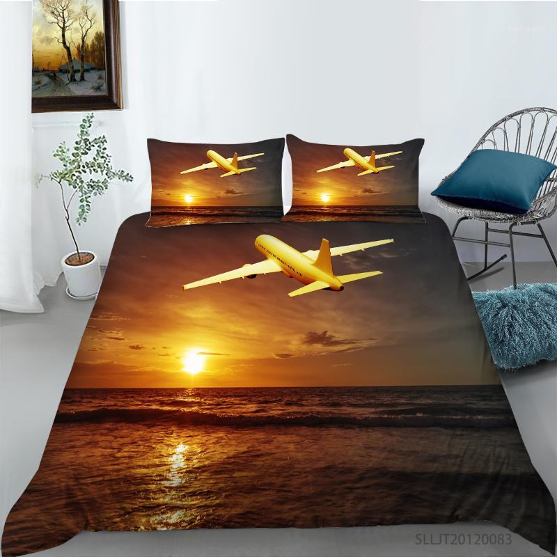 

3D Plane passes the sunset Printing Bedding set Duvet Cover with Pillowcases Comforter Bedclothes 2/3pcs1