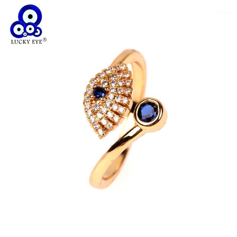 

Cluster Rings Lucky Eye Blue Zircon Turkish Evil Open Ring Gold Color Copper Wedding Band Gifts For Women Girls Fashion Jewelry LE5101