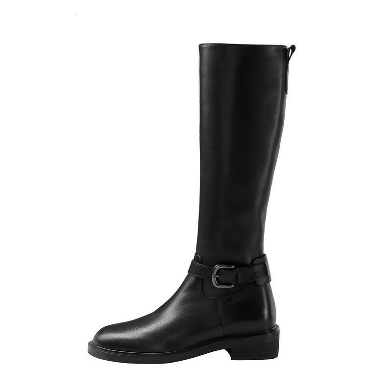 

2021 New Women Fashion Solid Genuine Leather Knee High Night Club Shoes Woman Square Heels Long Boots Z405, Black
