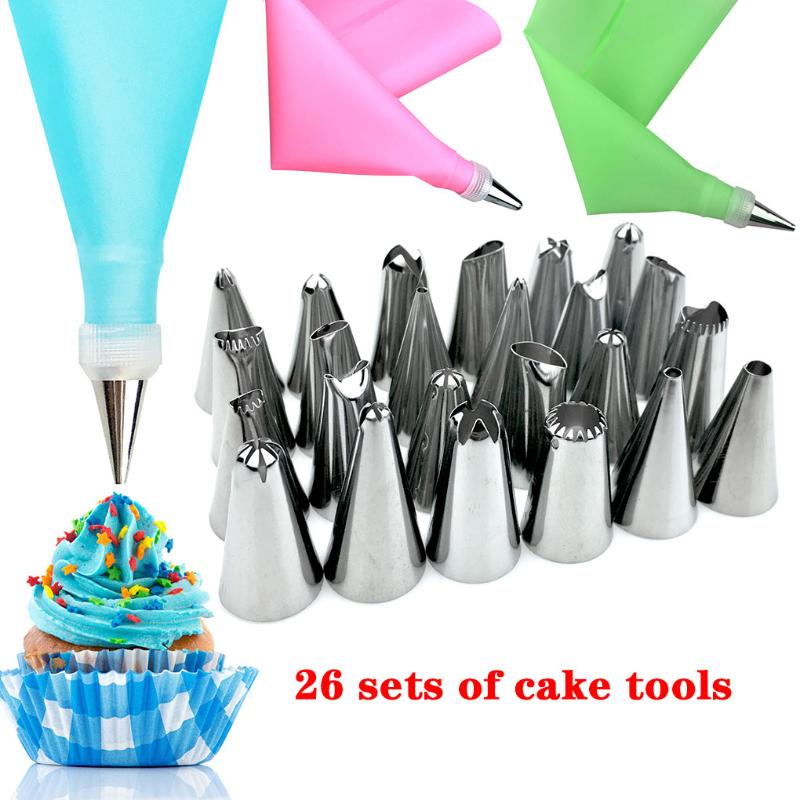 

26 Pcs/set Cake Decorating Tip Sets Cake Icing Bag Nozzles Chocolate Fondant Cream Stainless Steel Piping Nozzles Kit