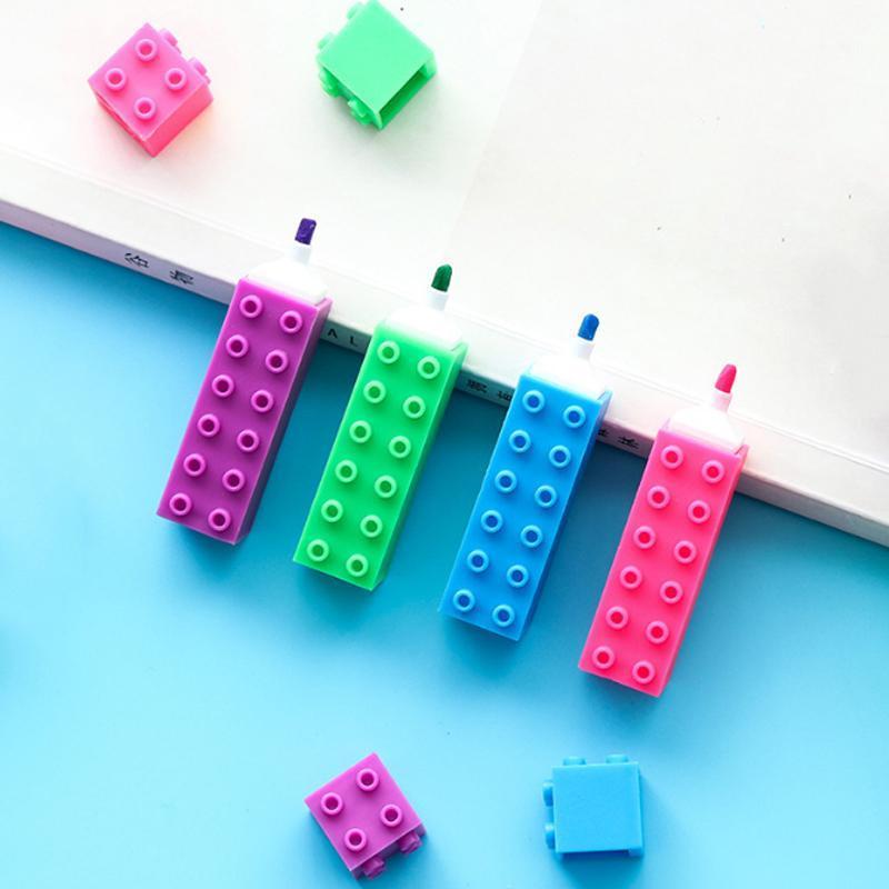 

6Color/Set Creative Colorfull Mini Building Up Block Fluorescent Highlighter Hand Account Drawing Pen Marcador Child Gift1