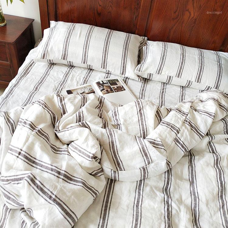 

Linen Duvet Cover Set - Indigo Stripe1, Orange