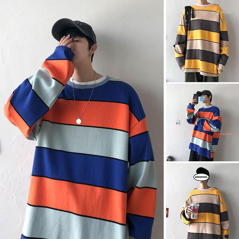

Autumn Striped Hoodie Men' Fashion Hit Color Cotton Casual Sweatshirt Men Streetwear Wild Loose Hip Hop Pullover Hoodies Mens1, Orange