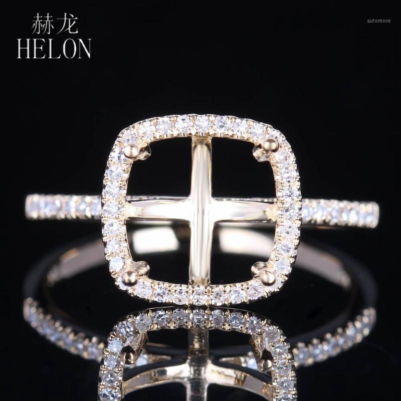 

HELON 8mm Cushion Solid 10K Yellow Gold Natural Diamond Semi Mount Engagement Wedding Ring Women Birthday Anniversarry Best Gift1