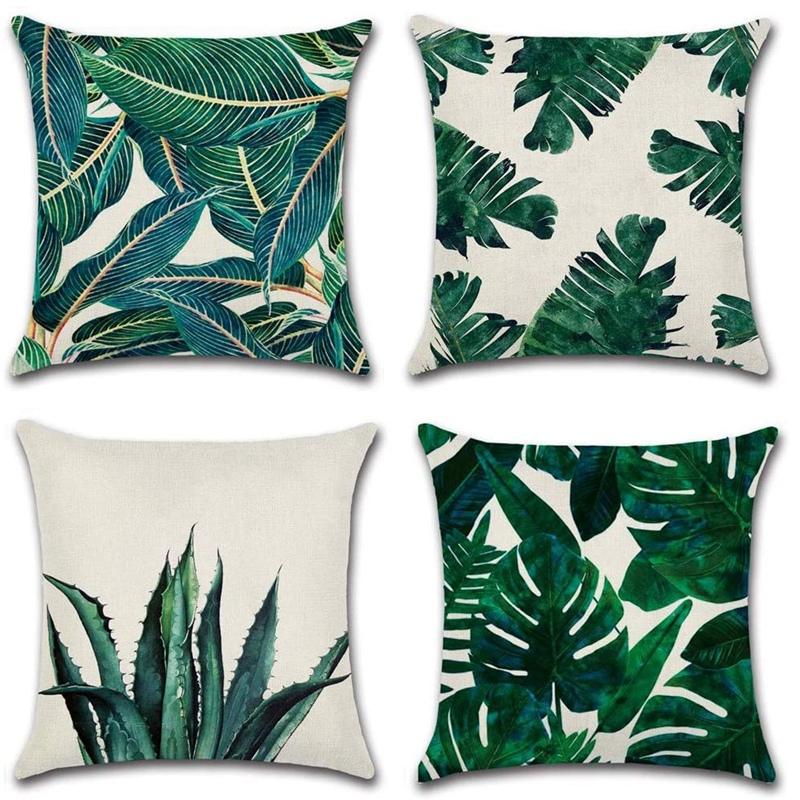 

Linen Square Cushion Cover Green Tropical Leaves Throw Pillow Covers for Couch Living Room Sofa Bed 18X18 Inches Pillow Case, As shown