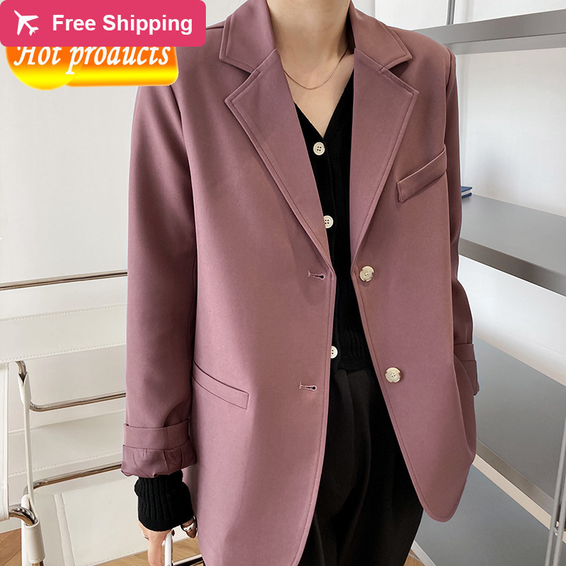 

2021 New High Street Fashion the Women's Fashions Fancy Korean Ladies Blazer Office Woman Released Autumn Purple Blazers 4WID 36GV, Black