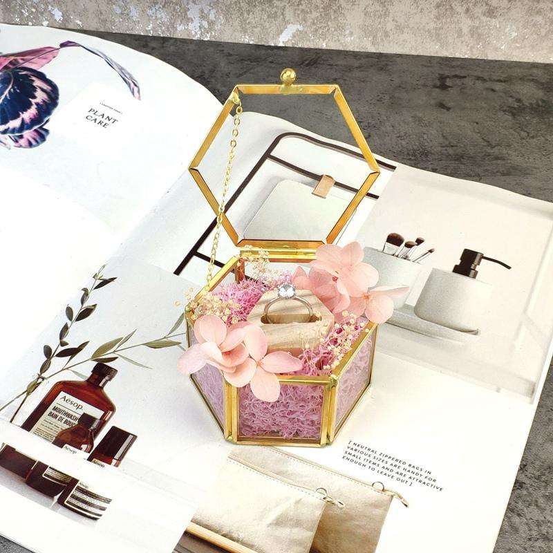 

Jewelry box Hexagon Transparent Glass Ring Box Wedding Ring Geometric Clear Glass Jewelry Organizer Holder